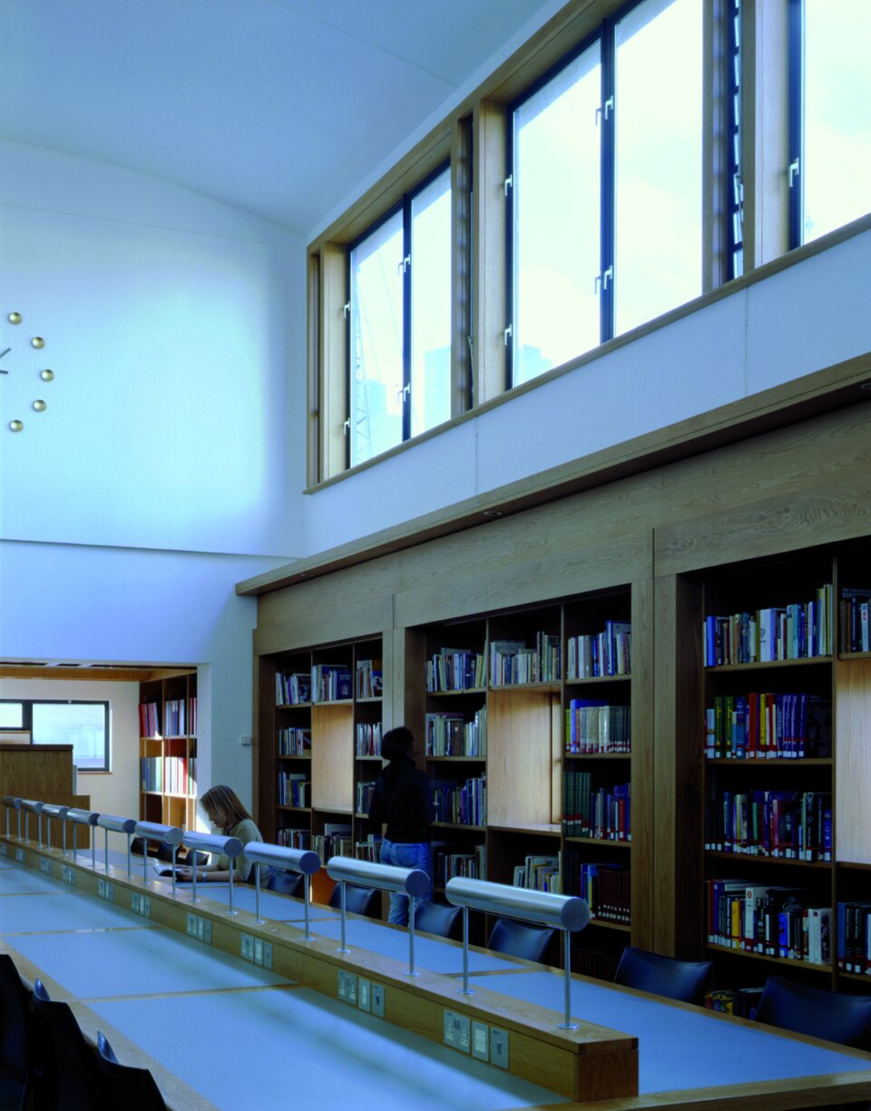 Interior reading room in the library of the Women's Library designed by Wright & Wright Architects