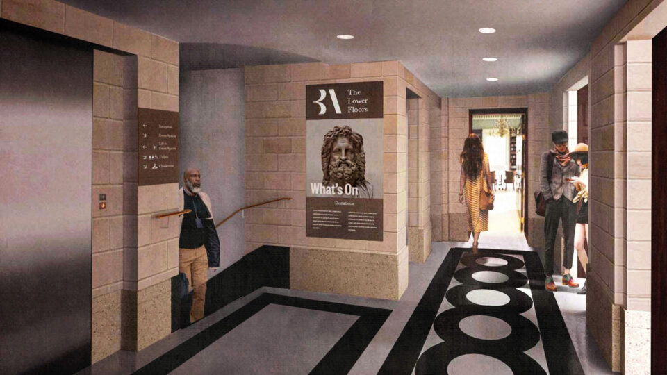 CGI rendering of the British Academy stairwell and corridor designed by Wright & Wright Architects