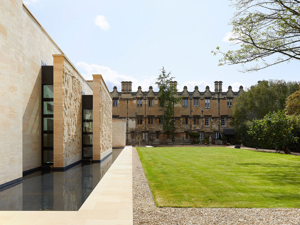 View of the new library and study centre from the President's Garden