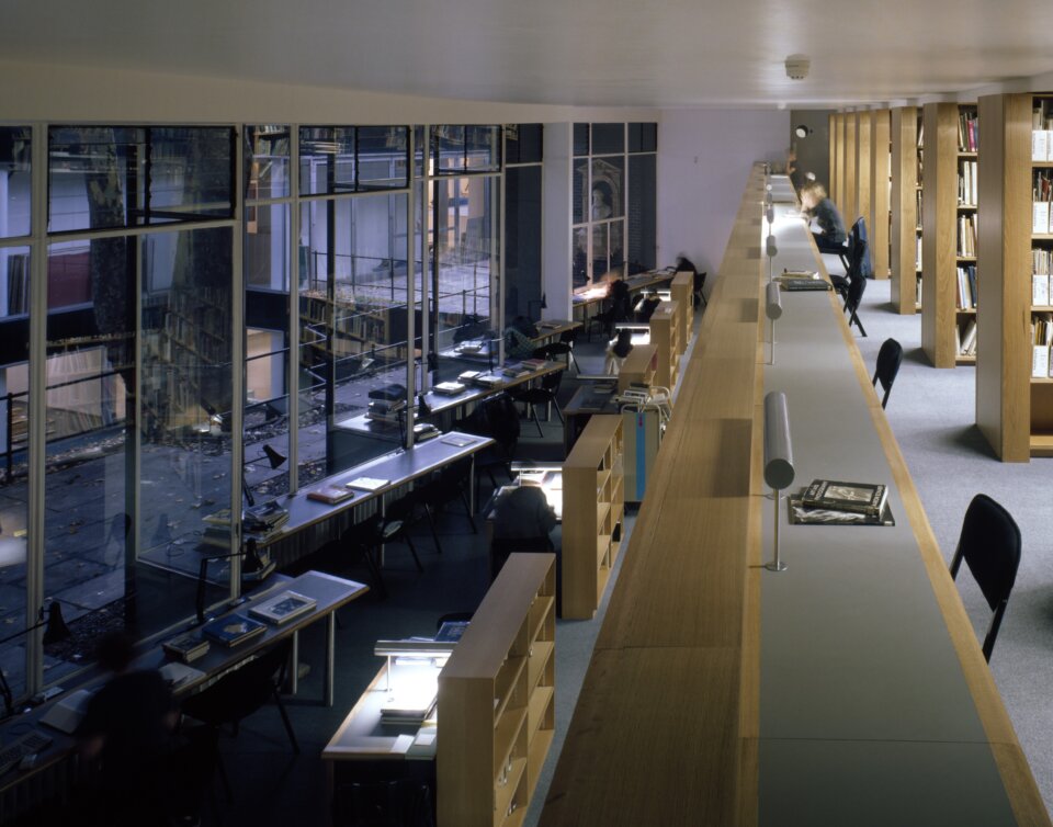 Reading Room at the Royal College of Art Library at nighttime