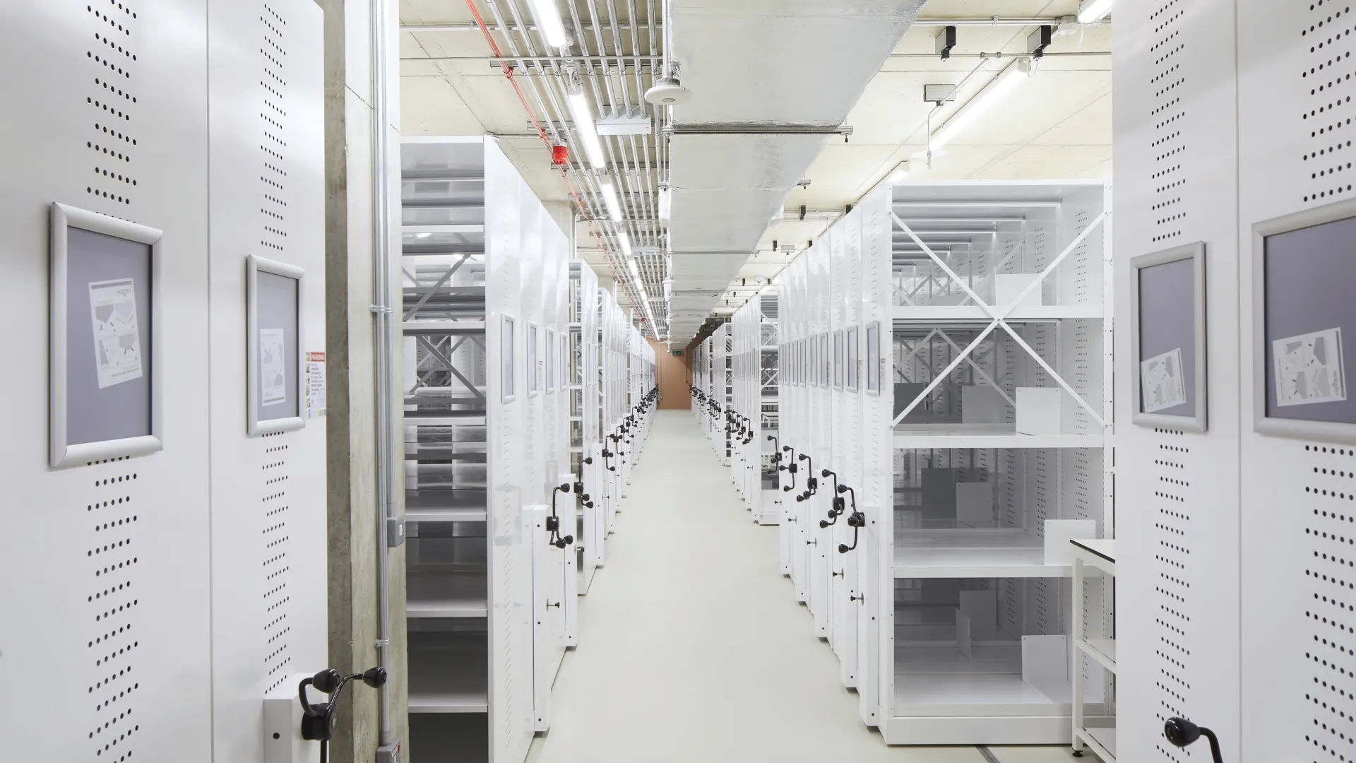 Photograph of linear storage within the Lambeth Palace Archive