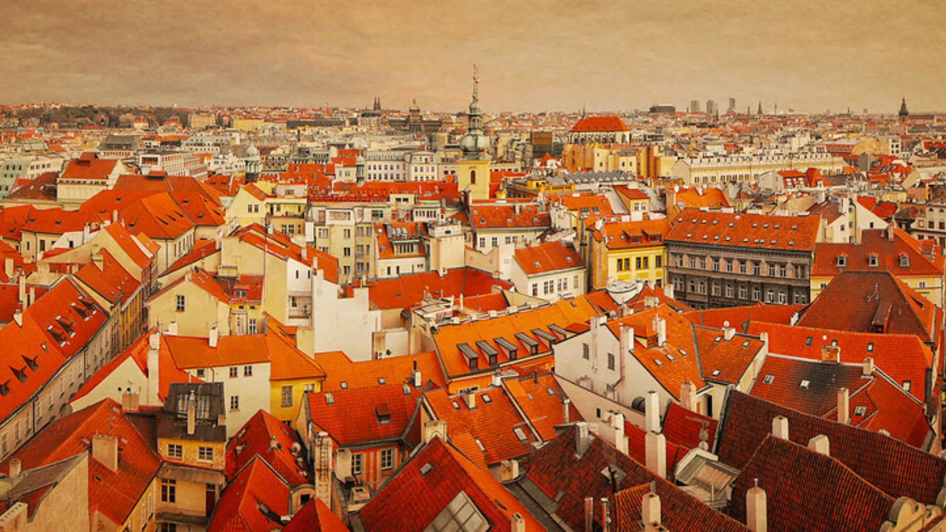 City skyline of Prague aerial view