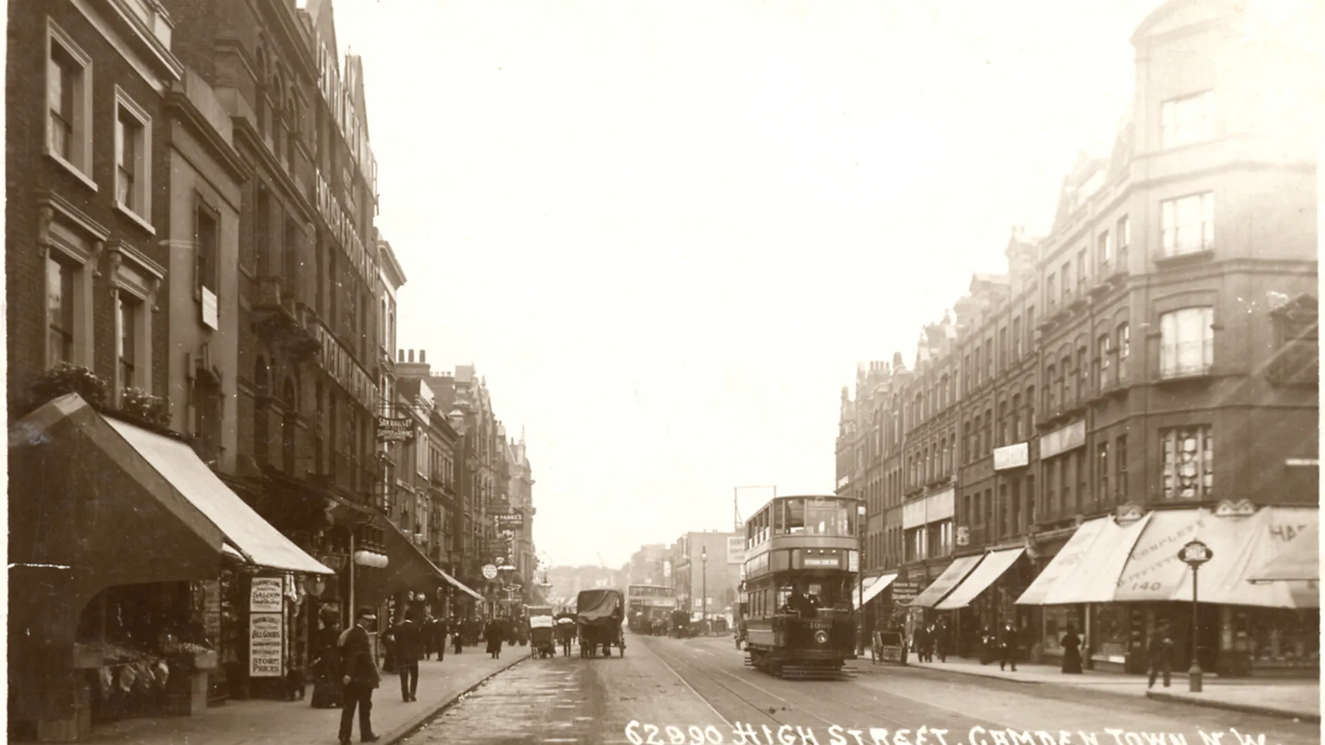 A photograph of a main street in black and white.