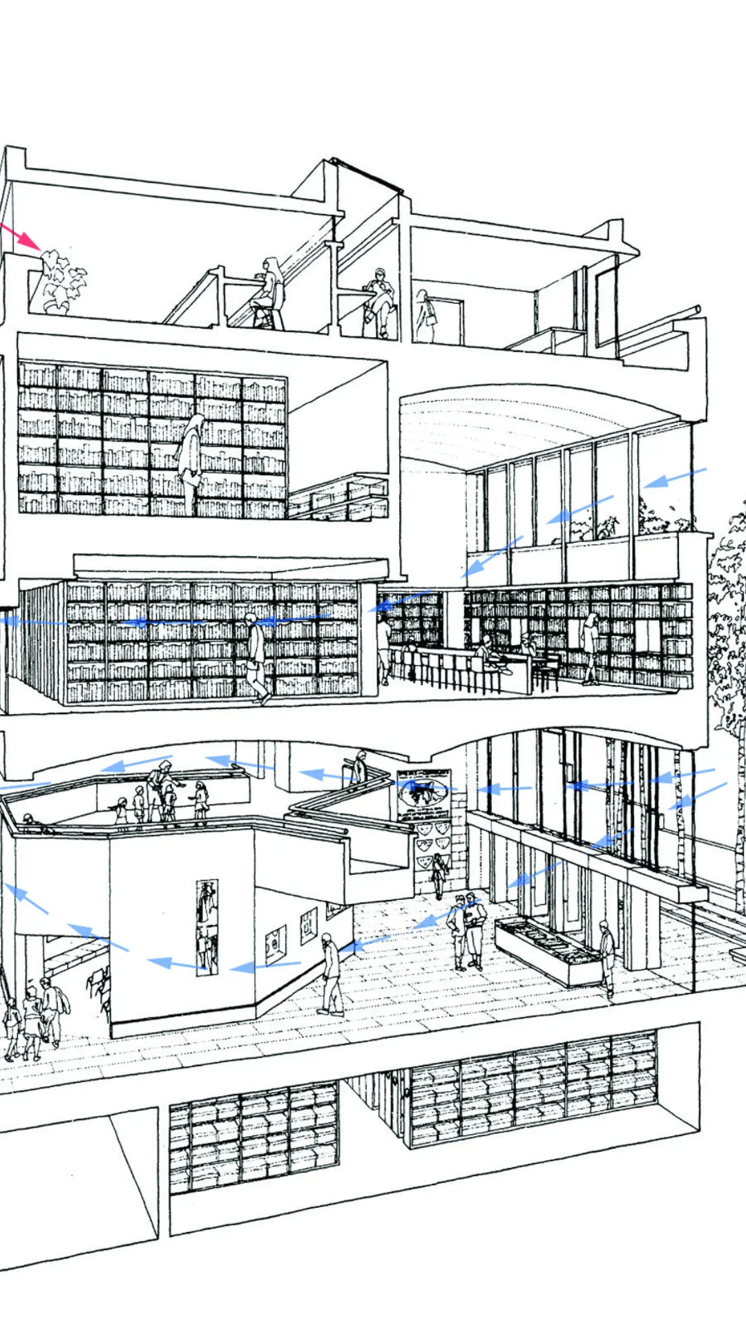 Axonometric section drawing of the Women's Library by Wright & Wright Architects