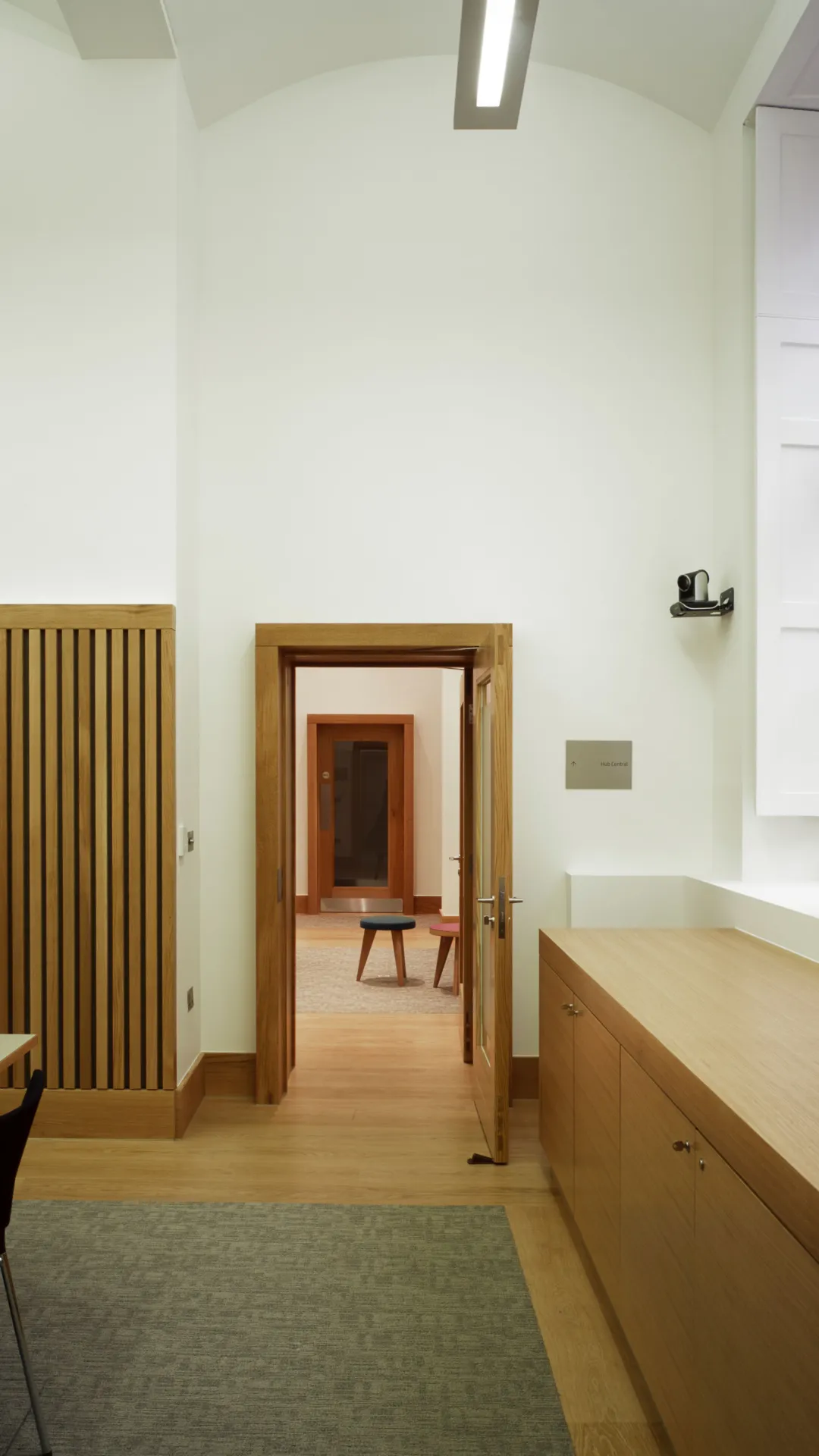 Seminar room with arched ceiling and timber panelling at the Royal Academy of Engineering in London