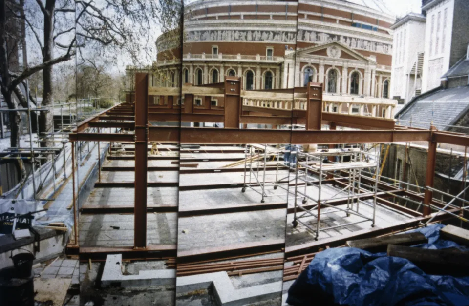 Photograph montage of the construction of the Royal College of Art Library