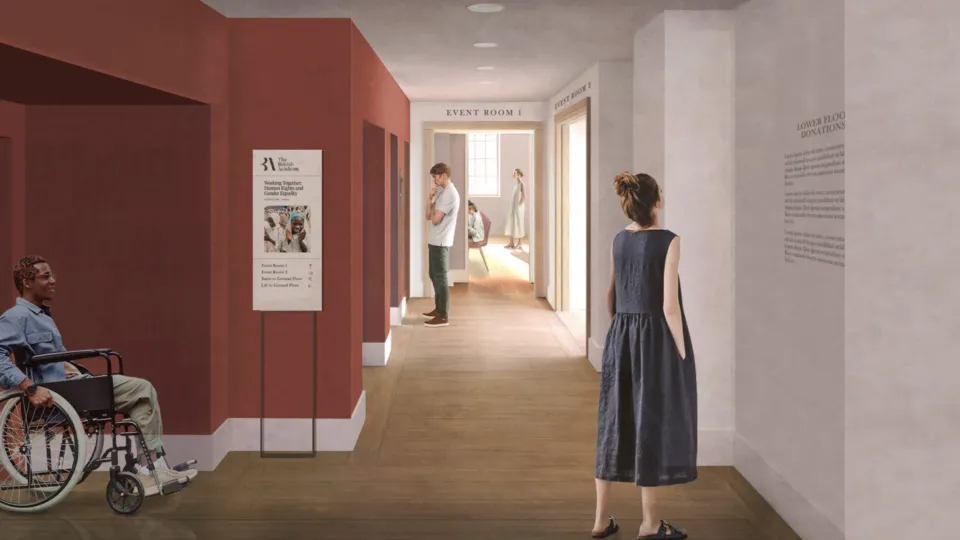CGI rendering of the British Academy corridor designed by Wright & Wright Architects