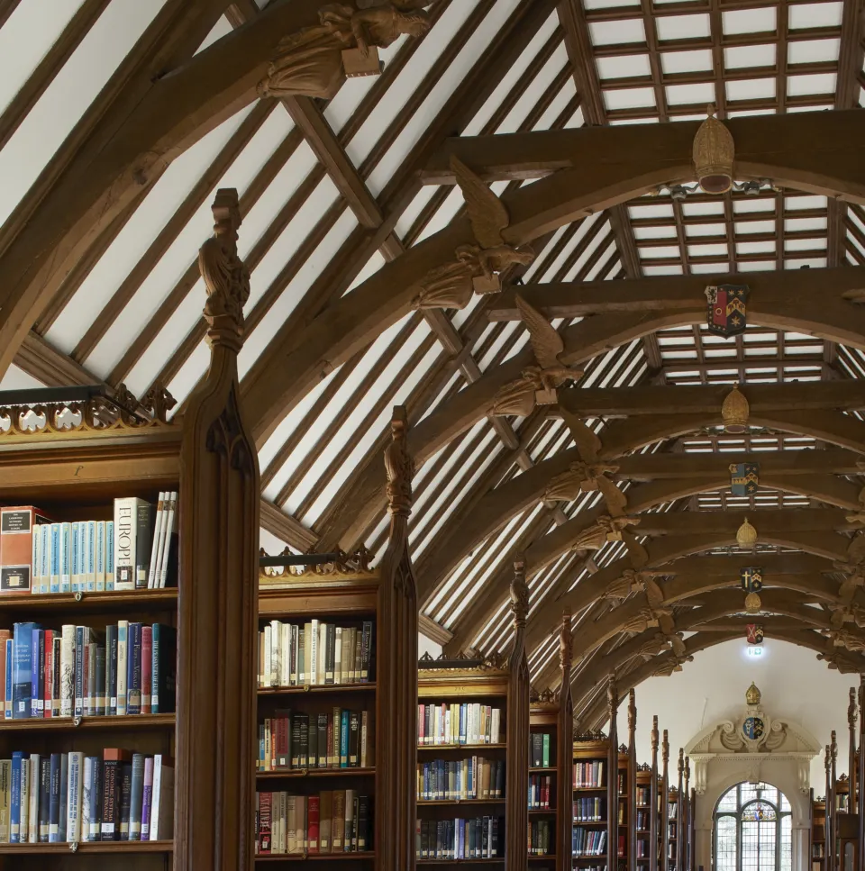 Wooden vaulted ceiling in a historic library