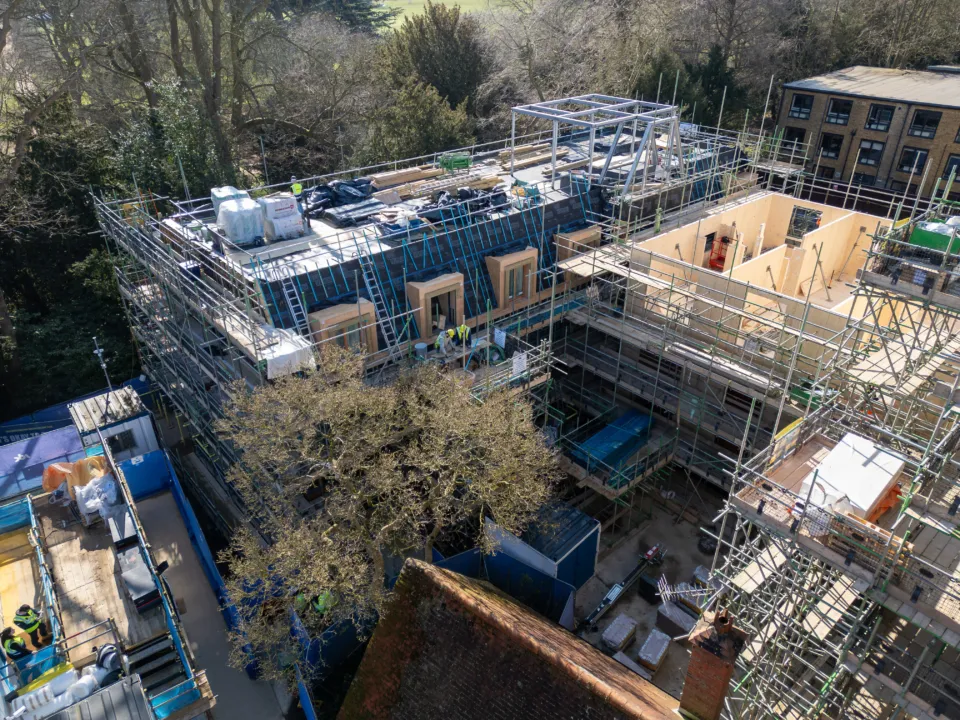 St Edmund Hall construction drone shot by SDC