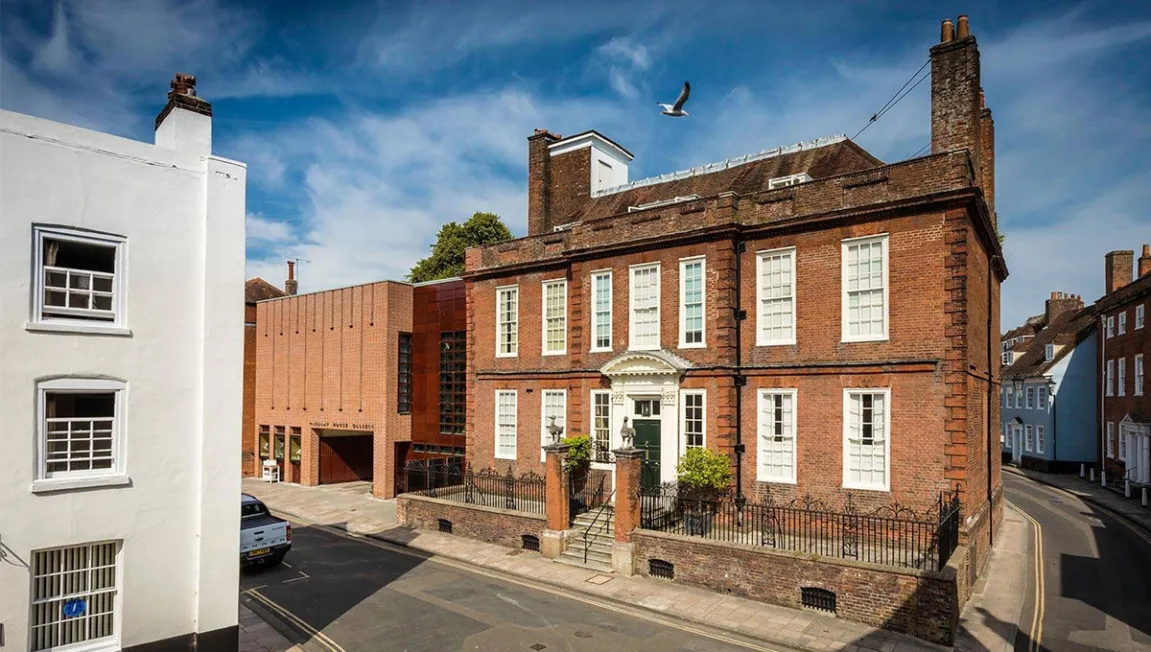 Exterior of Pallant House Gallery brick building on street corner