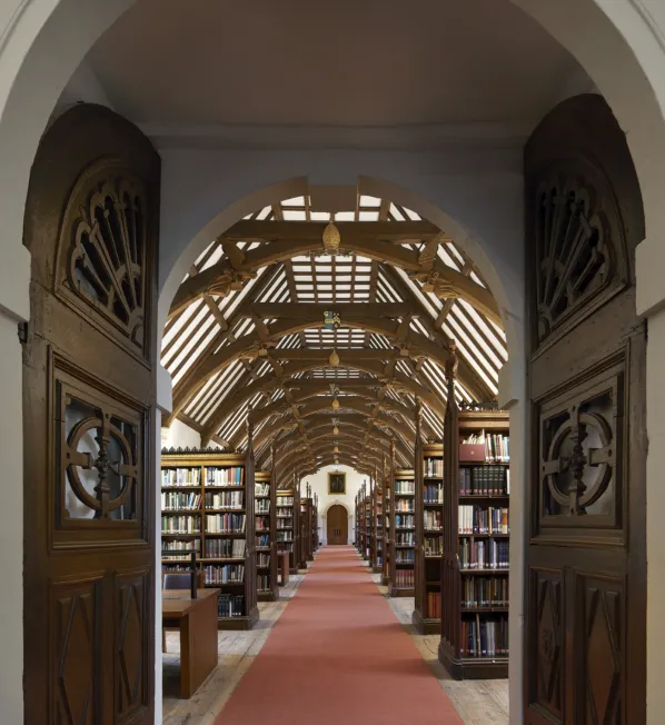 Doors opening to a historic library