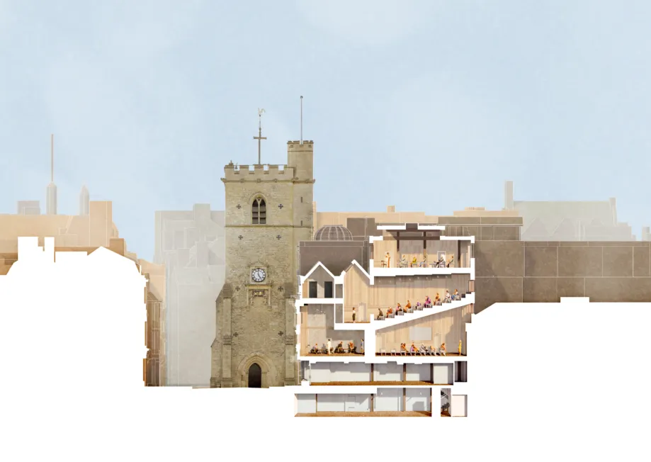 Architectural rendering of a section drawing of All Souls College's new proposal