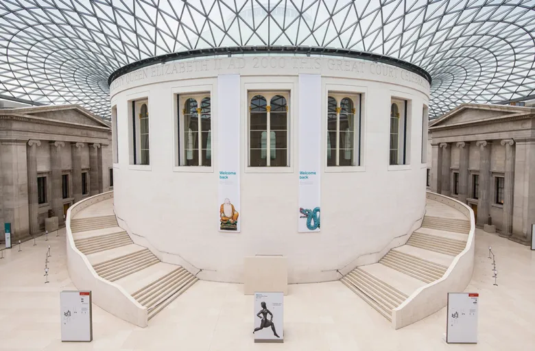 The Great Court at the British Museum interior view of glass ceiling rotunda and round reading room