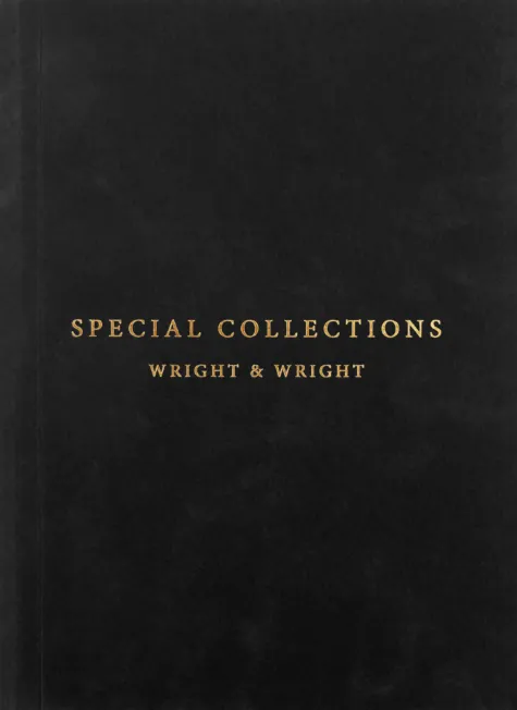 Black book cover with the title "SPECIAL COLLECTIONS" and the subtitle "WRIGHT & WRIGHT" both in gold lettering